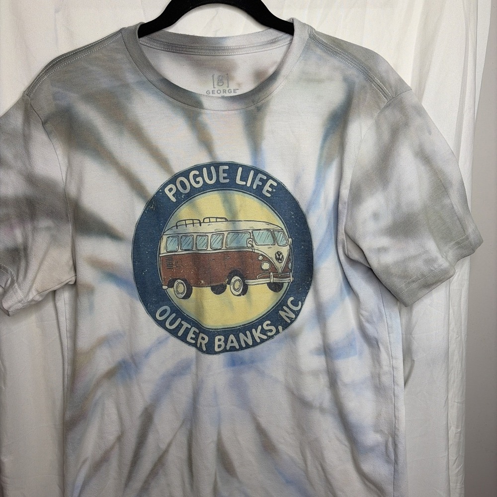 VW Hippy Van Tie-Dye Tee Pogue Life Outer Banks NC Mens Medium George T-Shirt